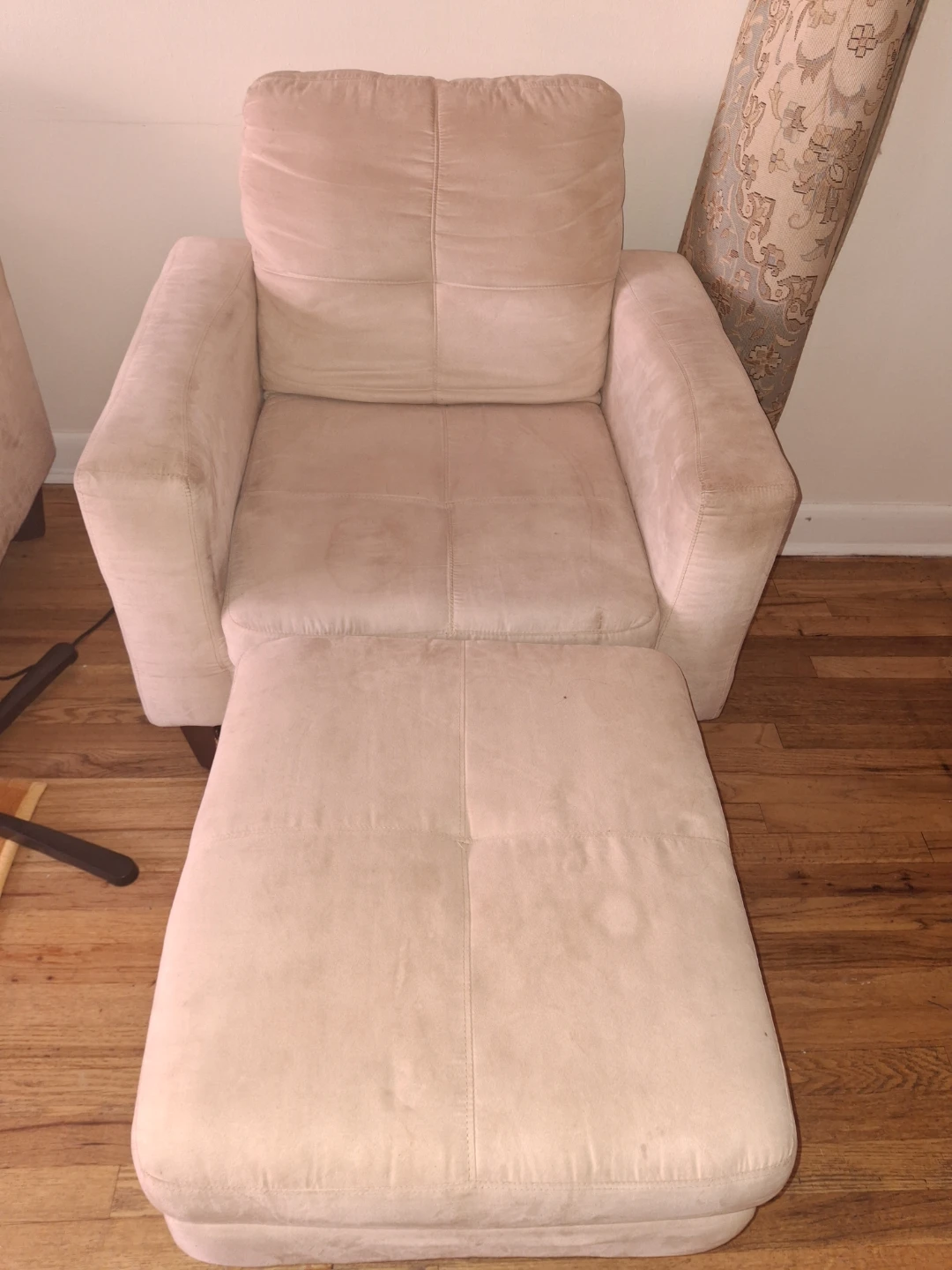 Beige Suede-like Sofa and Matching Ottoman Chair - photo 2