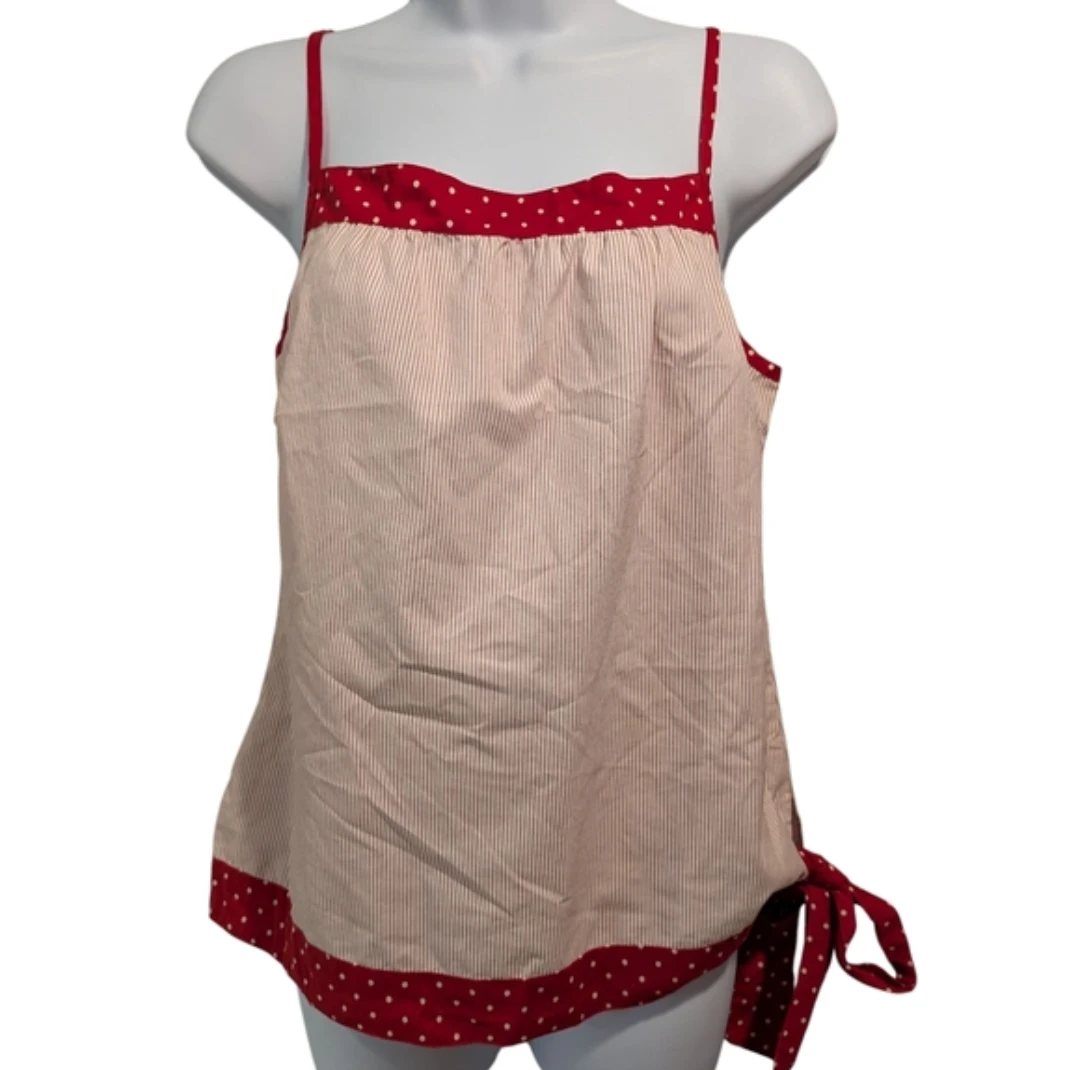 Point Zero Red Polka Dot Striped Camisole Top