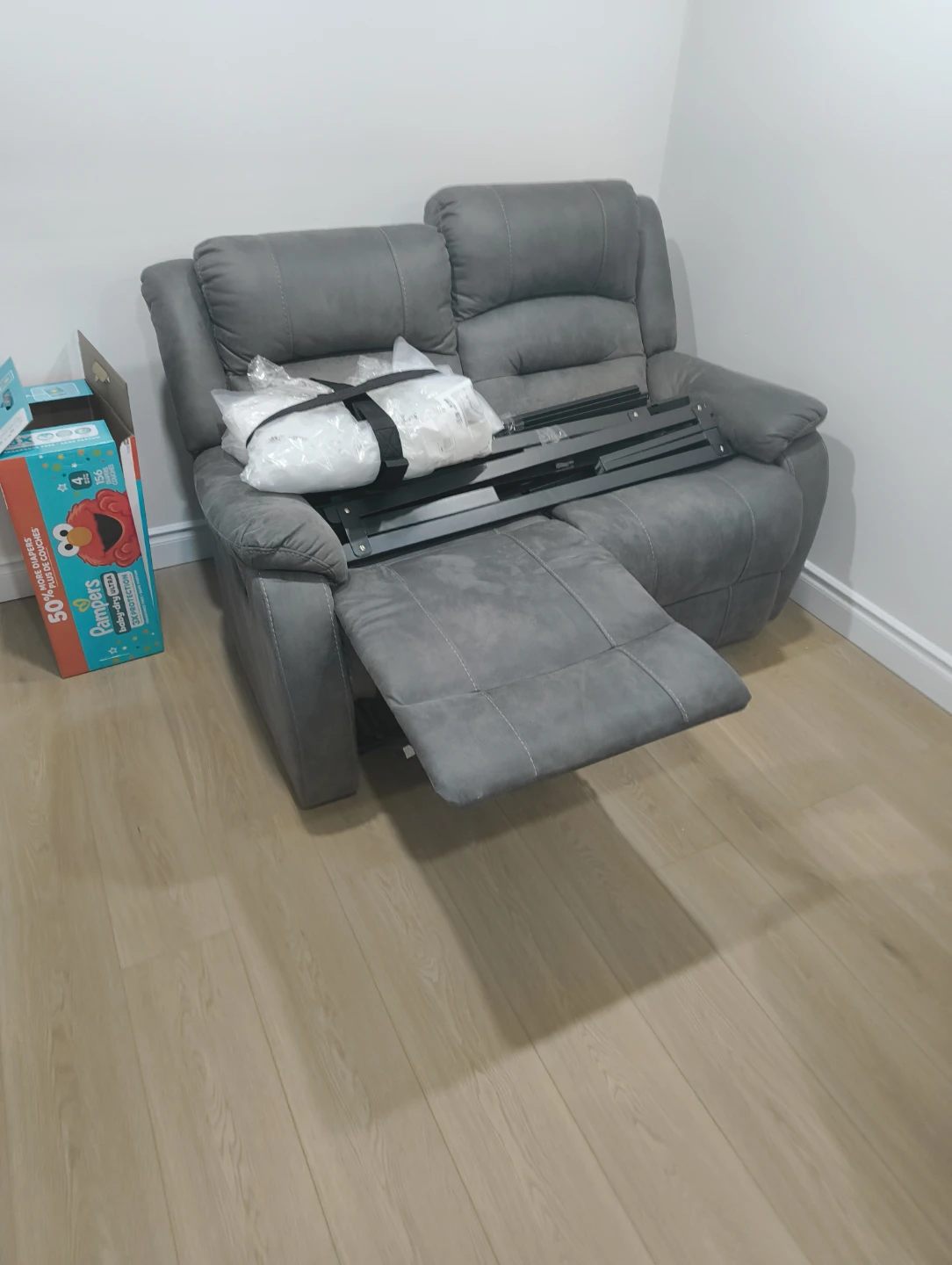 Grey Faux Leather Loveseat Recliner - photo 2
