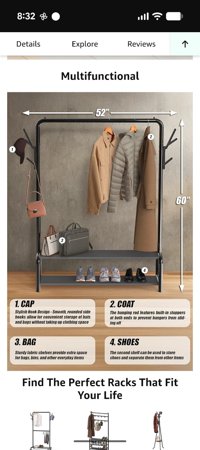 Simple Houseware Garment Rack with Storage Shelves - Black - photo 2