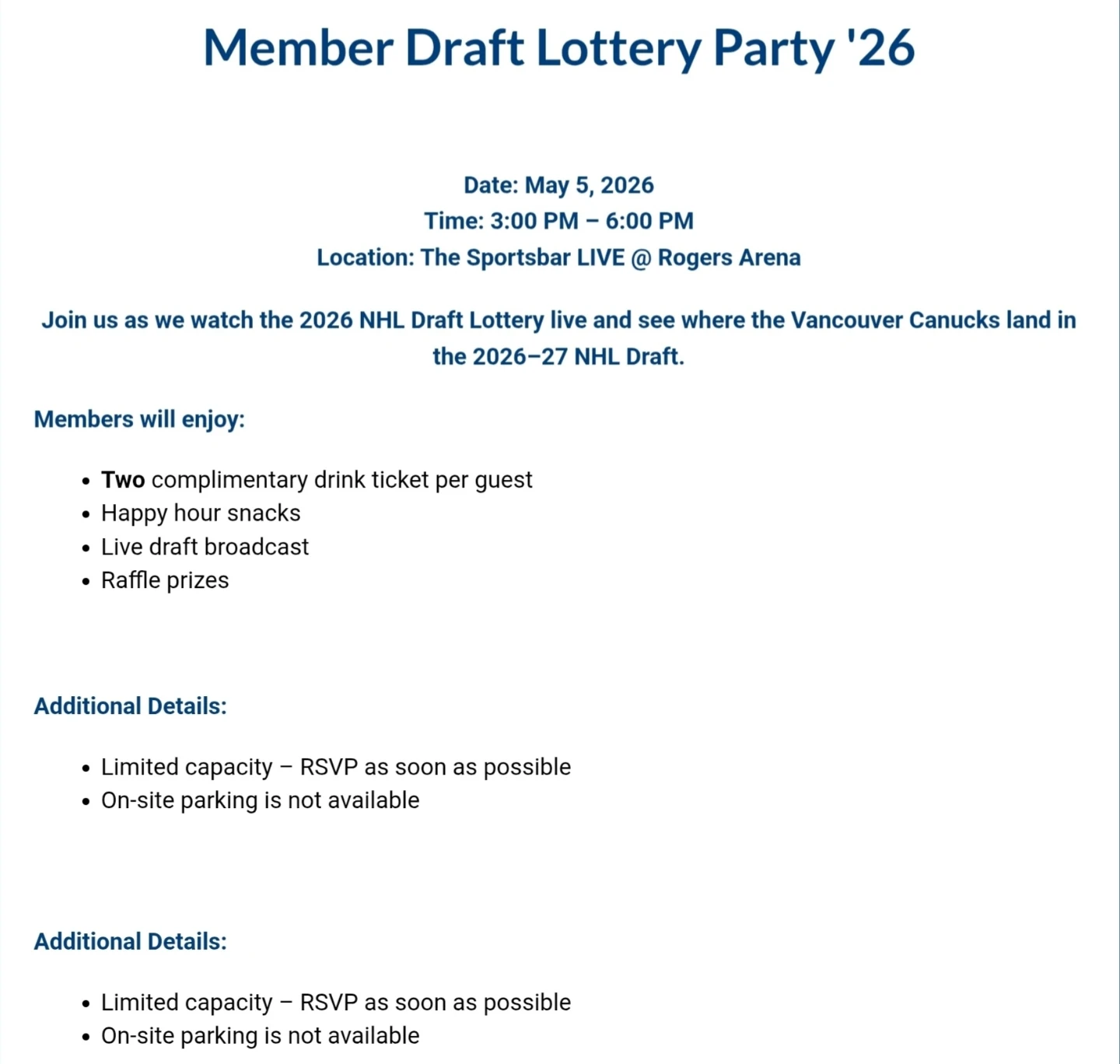 Vancouver Canucks Draft Lottery Member Watch Party Tickets - photo 2