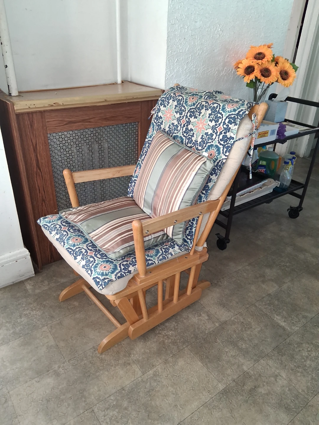Wooden Glider Rocking Chair with Cushions
