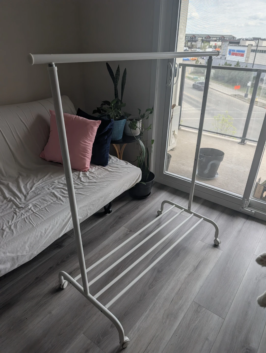 White Metal Clothes Rack with Wheels - photo 4