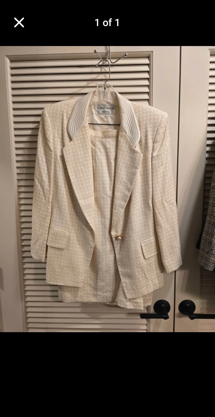 Albert Nipon Suit Blazer & Skirt - Cream Houndstooth