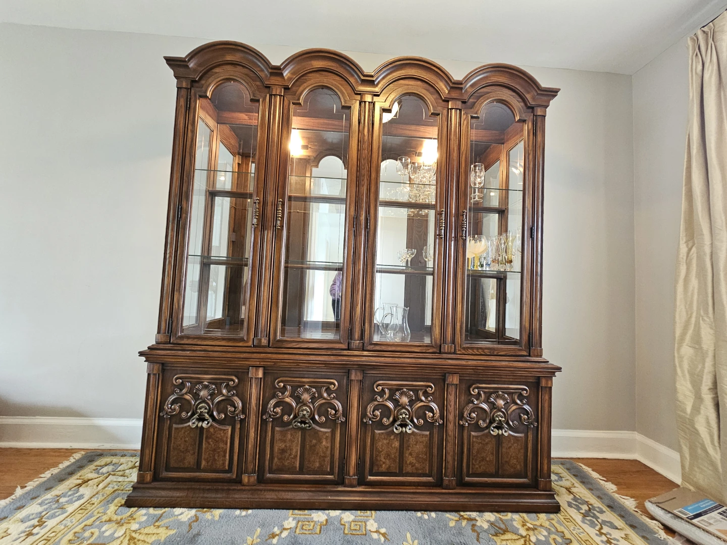 Vintage Lighted Spanish  Mediterranean China Cabinet / Hutch