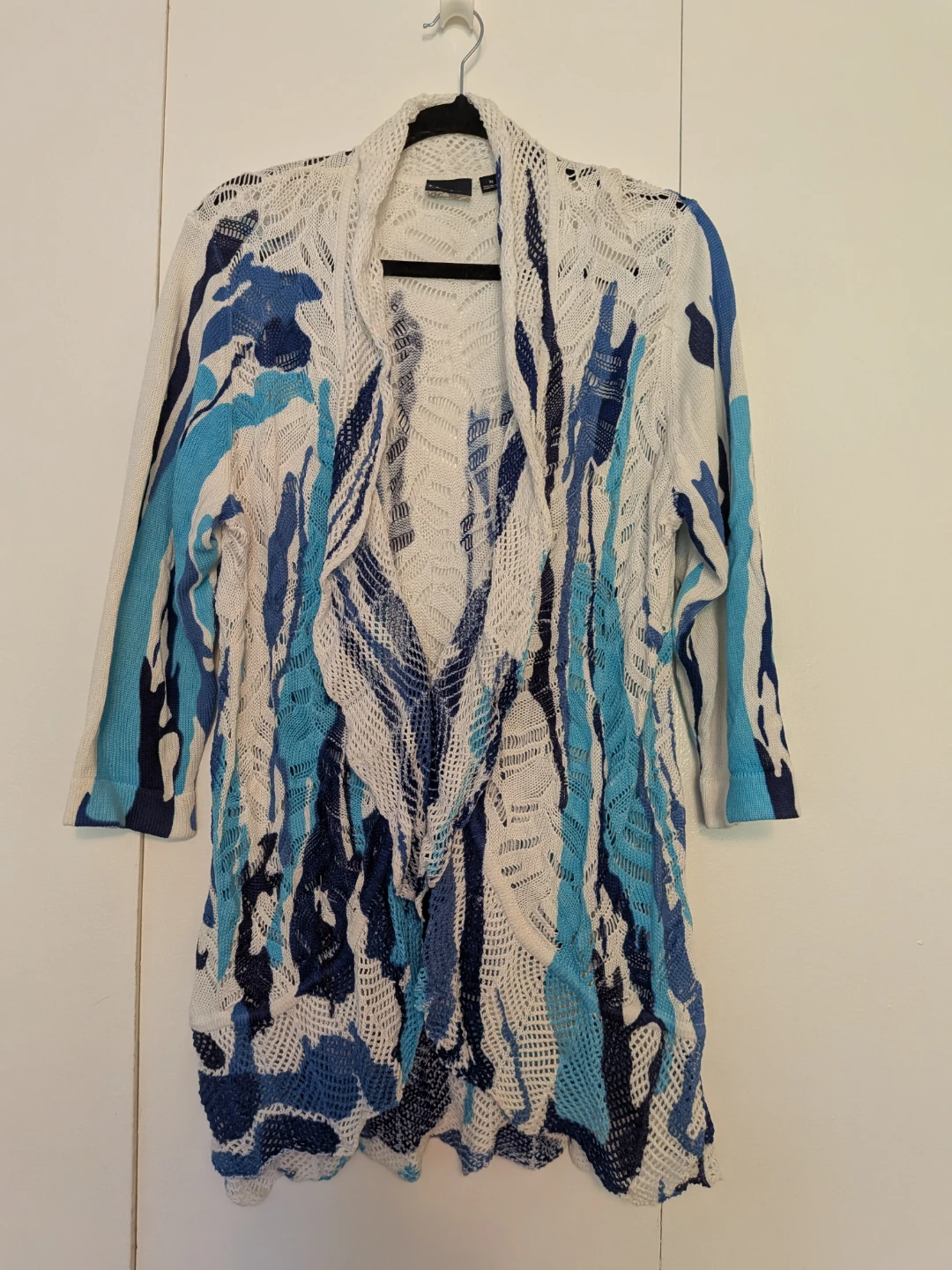 White & Blue Abstract Print Cardigan