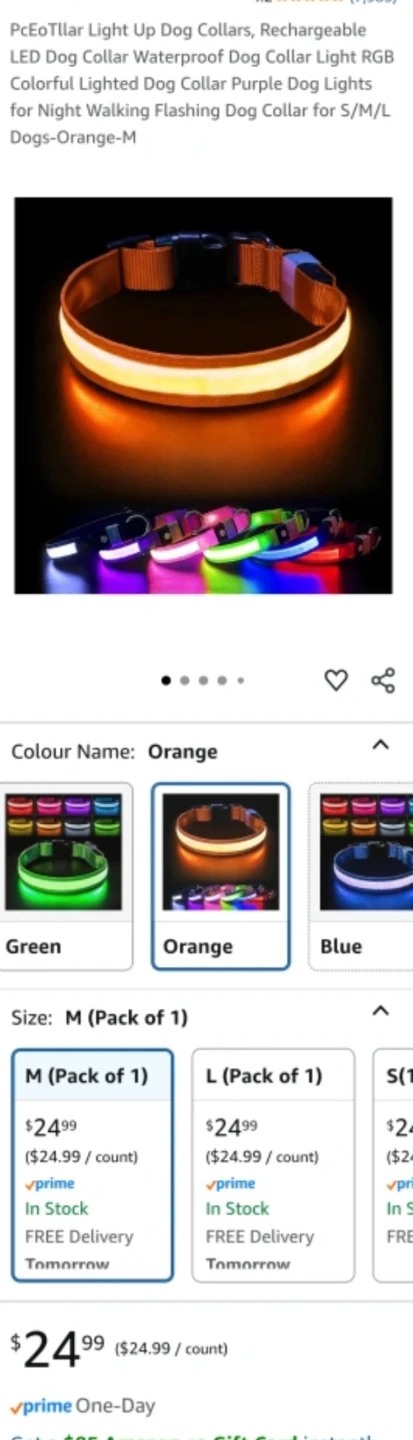 BNIB LED Light Up Dog Collar - Orange, Size M - photo 2