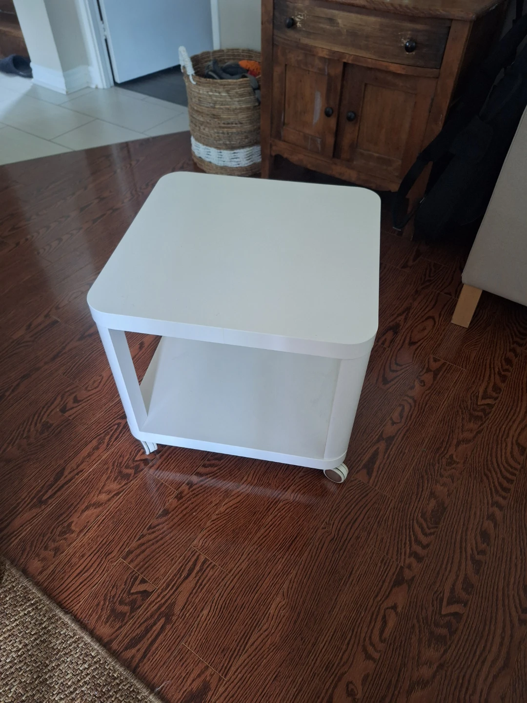 White Rolling Side Table with Shelf from ikea