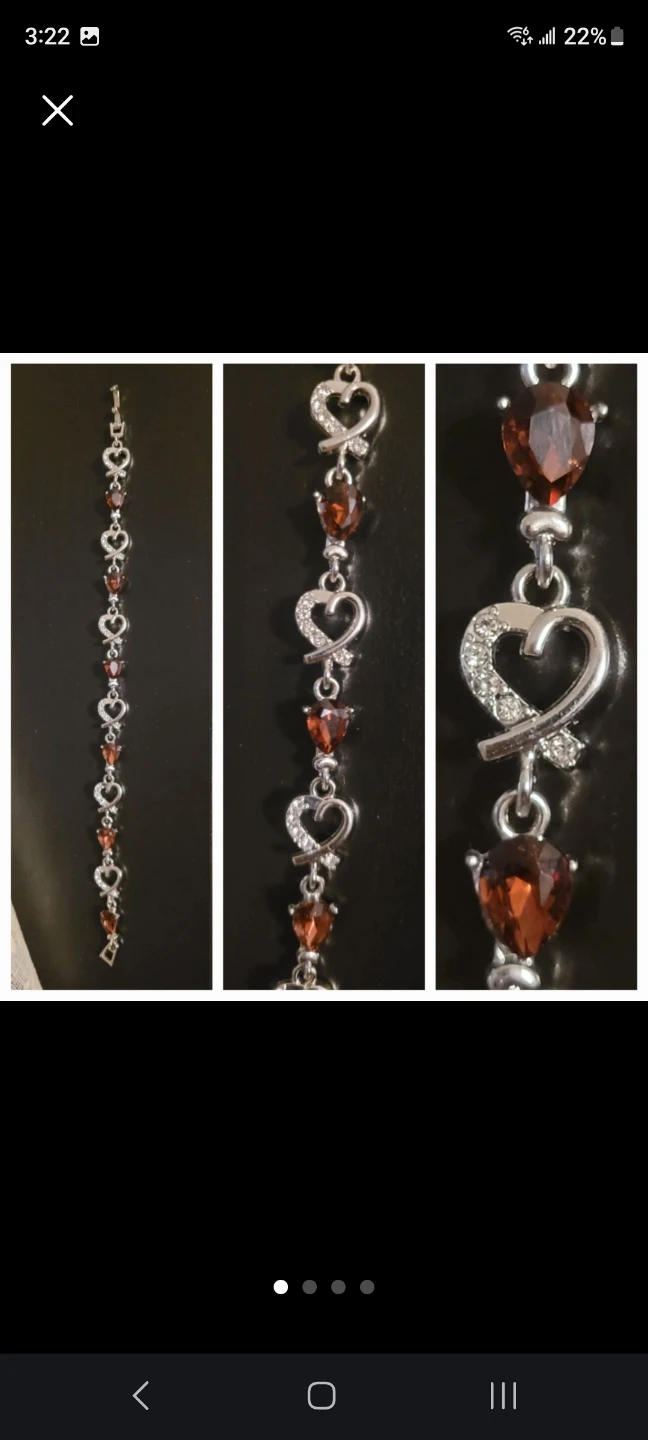 New Heart Link Bracelet with Red Stones
