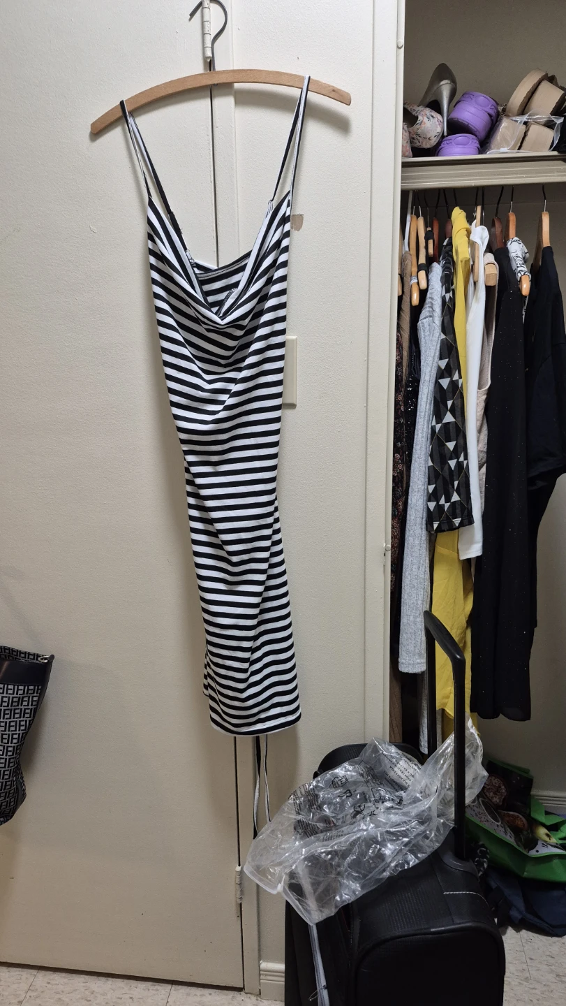 Striped Cowl Neck Slip Dress