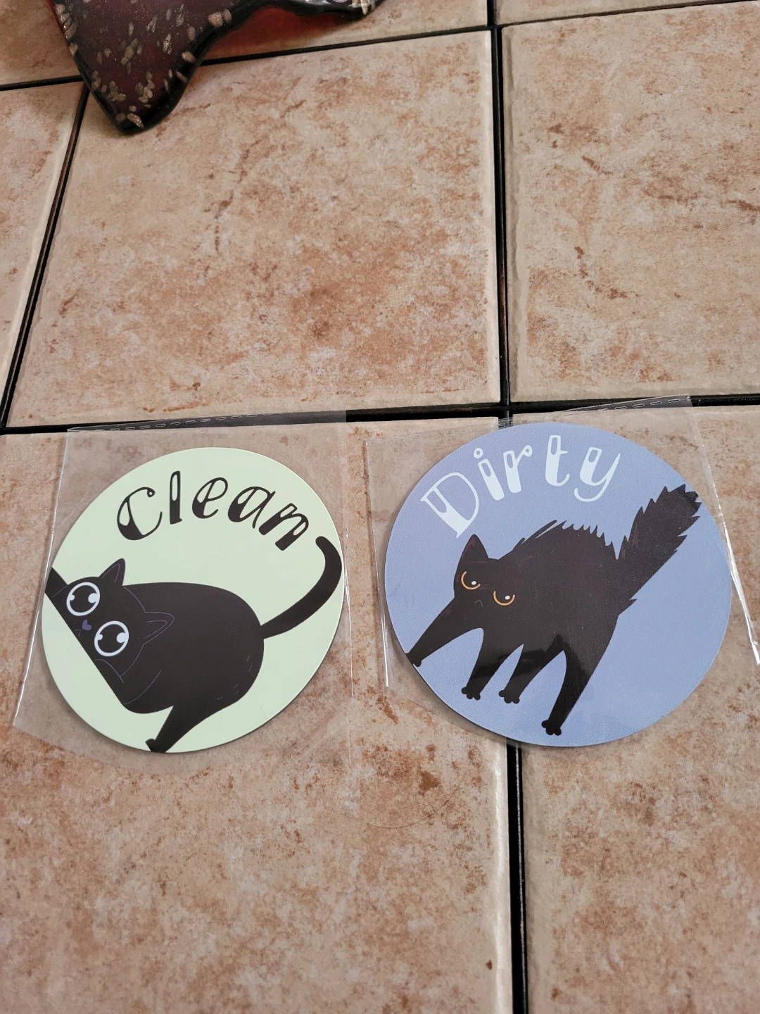 Clean Dirty Dishwasher Magnet Set - Black Cat Design