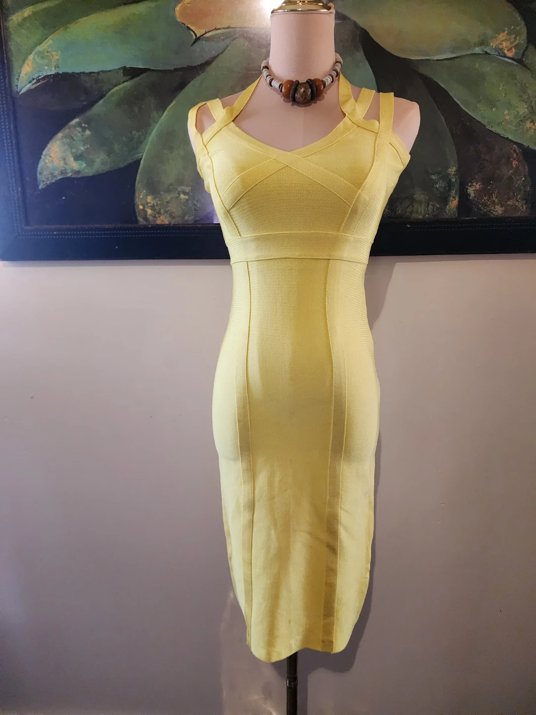 Yellow Sleeveless Bodycon Midi Dress - photo 3
