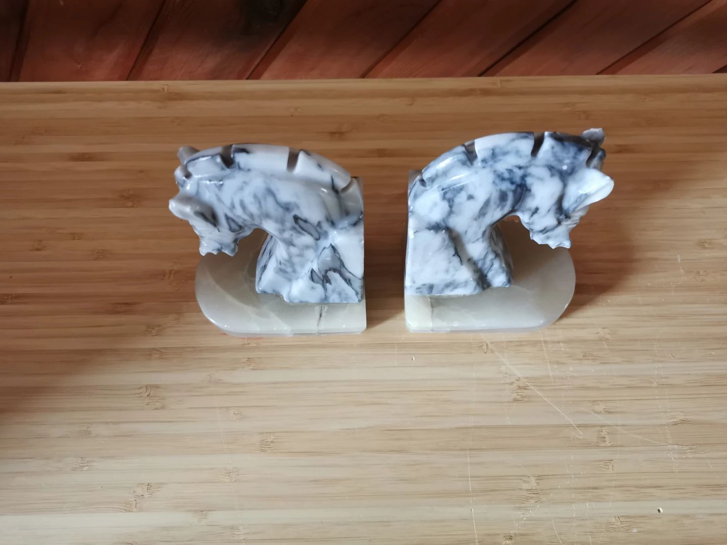 Vintage Marble Horse Head Bookends – Heavy Sculptural Pair - photo 2
