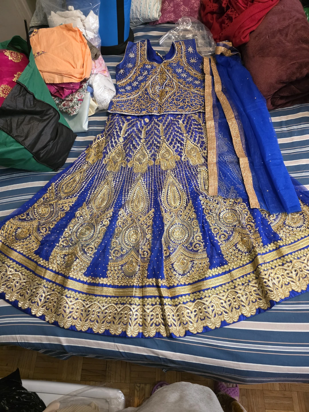 Blue and Gold Embroidered Lehenga with Dupatta