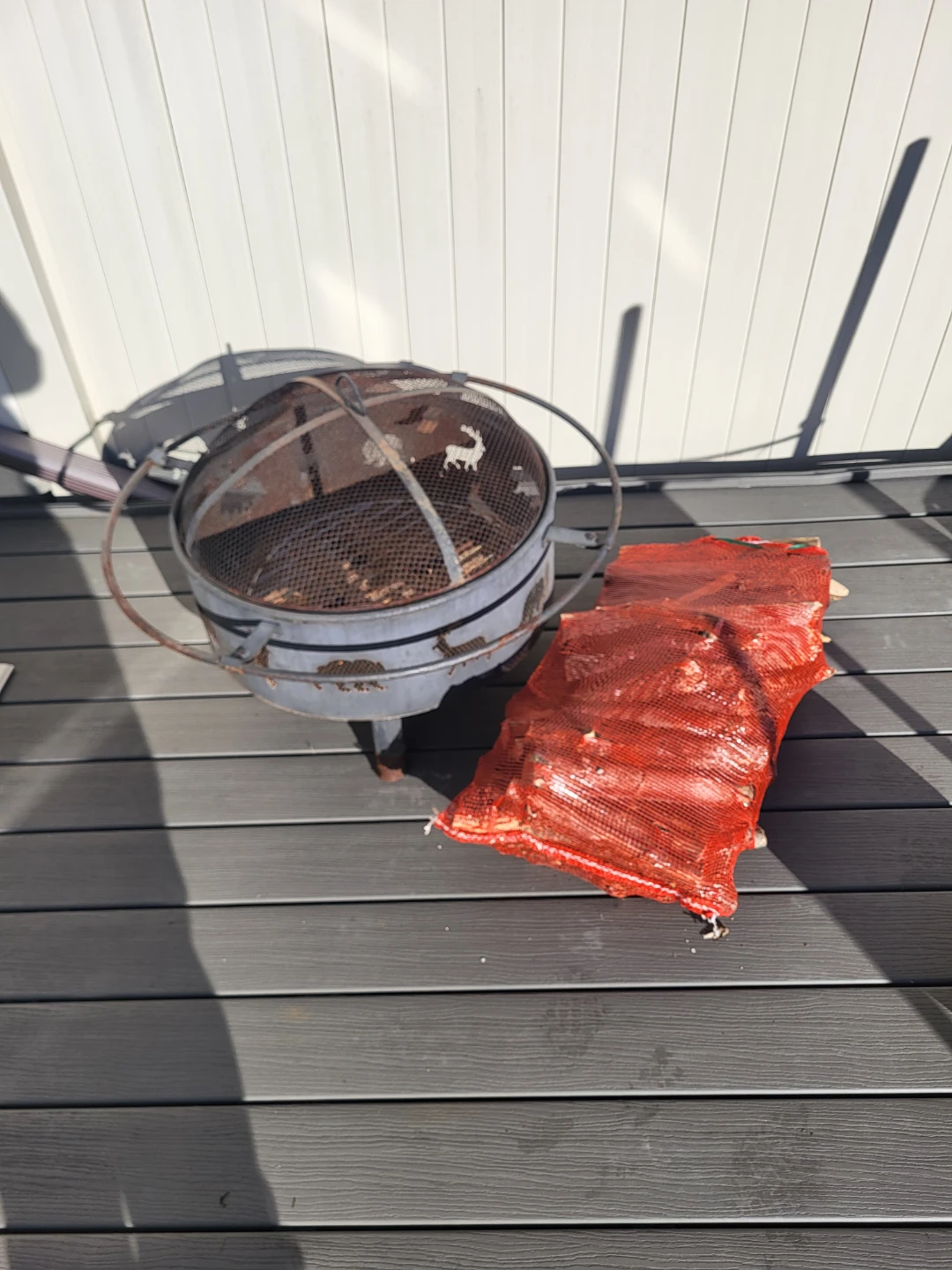 Metal Fire Pit with Bag of Firewood