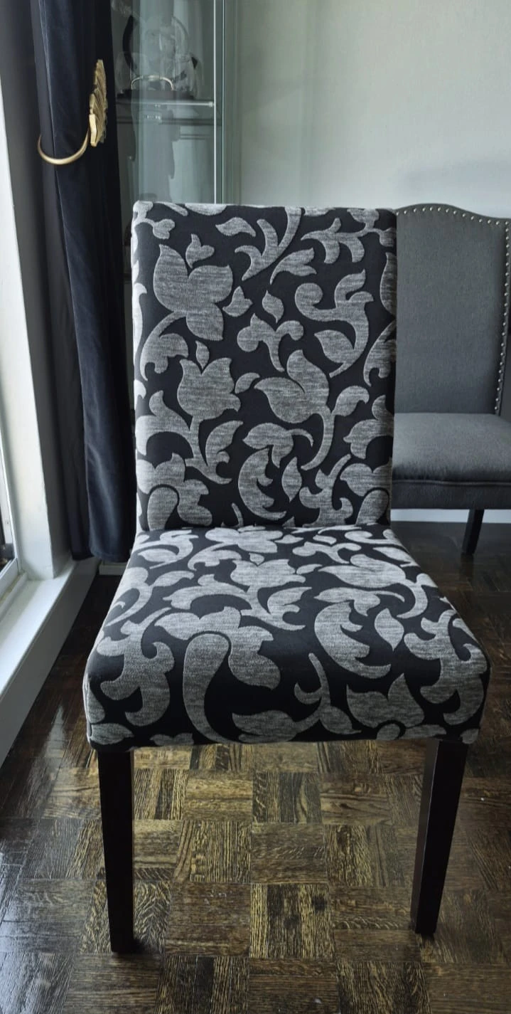 Fabric Dining Chair with Black and Grey Floral Pattern