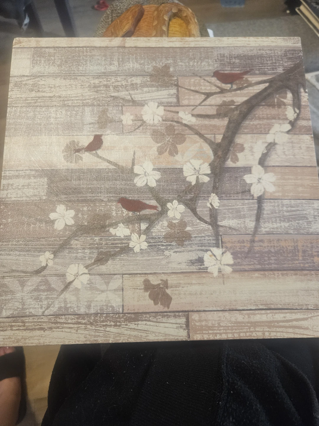 Wall Art - Wood Plank Design with Birds and Blossoms