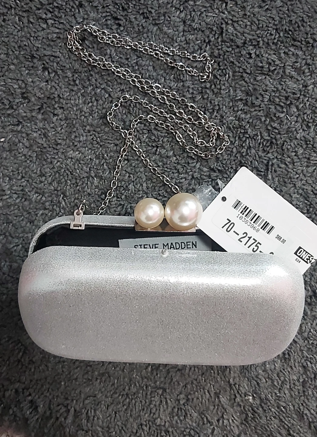 Steve Madden Silver Glitter Clutch with Pearls - photo 3