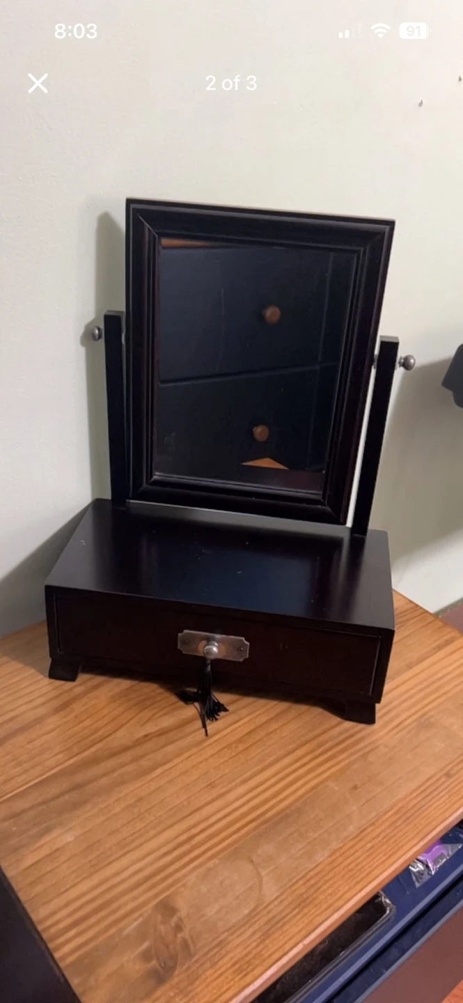 Dark Wood Vanity Mirror with Drawer - photo 2