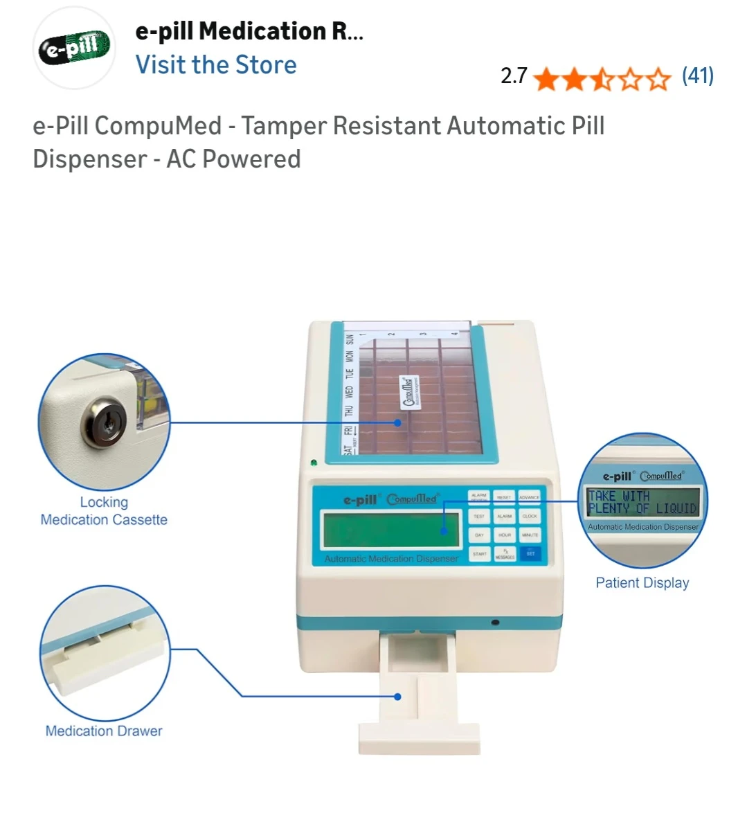 e-Pill CompuMed Automatic Tamper-Resistant Pill Dispenser