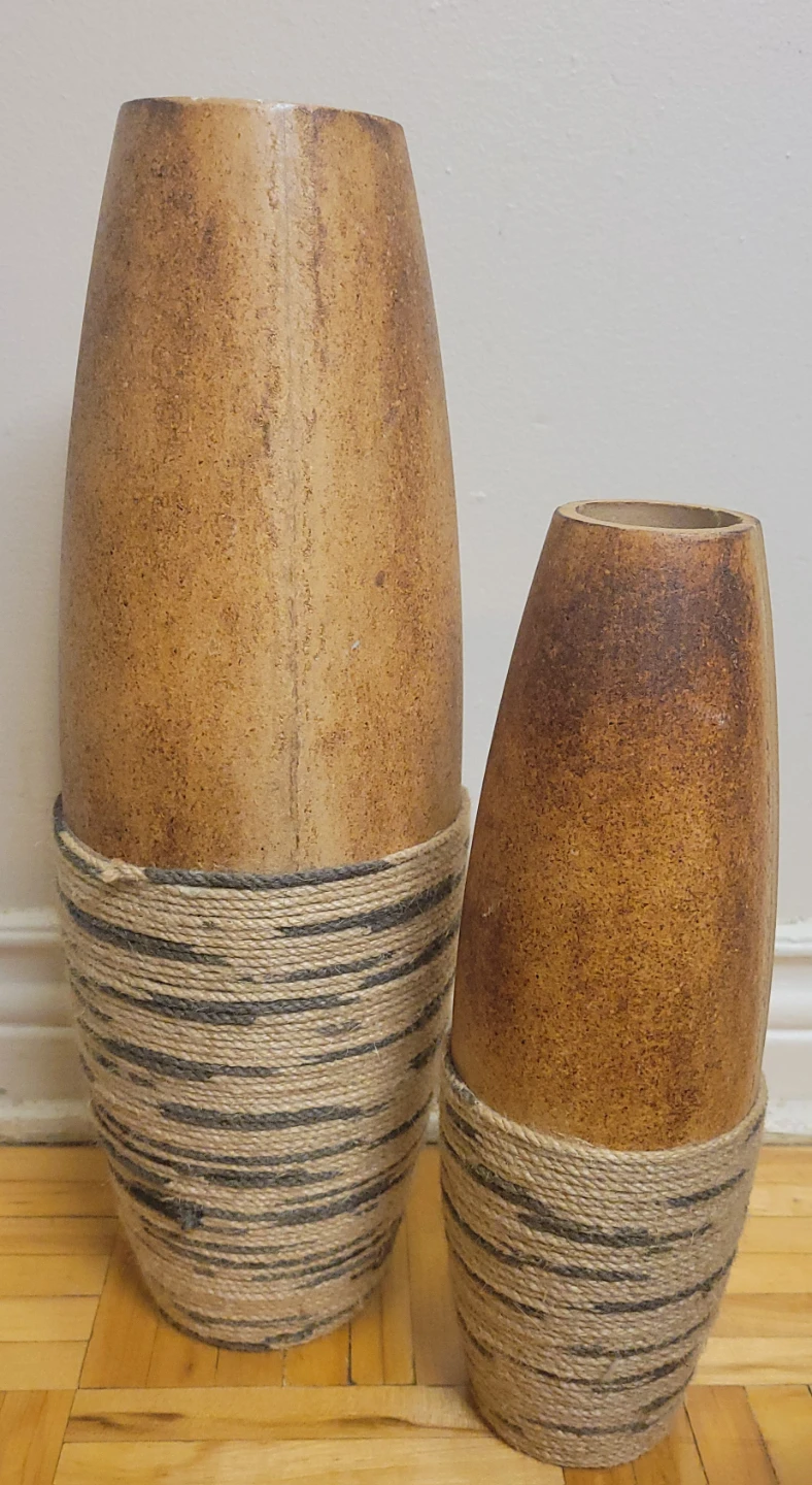 Set of 2 Decorative wood Vases with Rope Detail