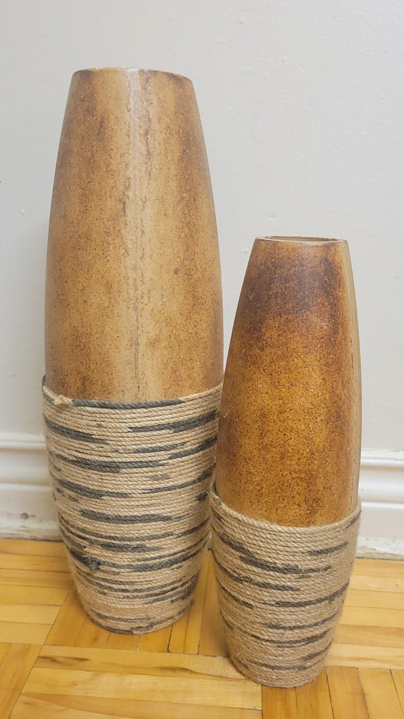 Set of 2 Decorative wood Vases with Rope Detail - photo 2