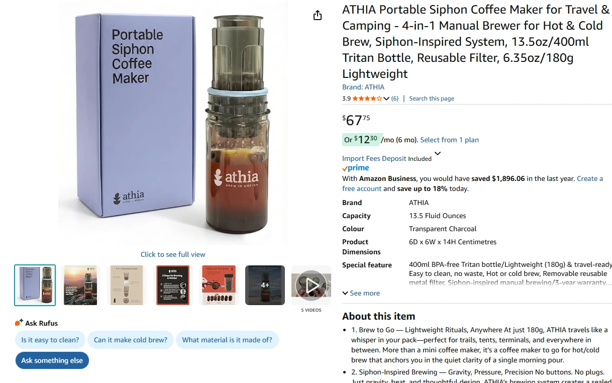 Portable Siphon Coffee Maker 4-in-1 Manual Brewer - photo 2