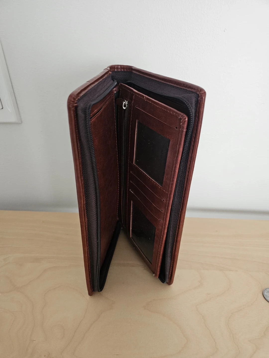 Brown Faux Leather Zippered Portfolio Organizer