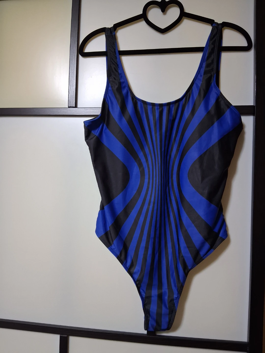 Blue and Black Striped One-Piece Swimsuit