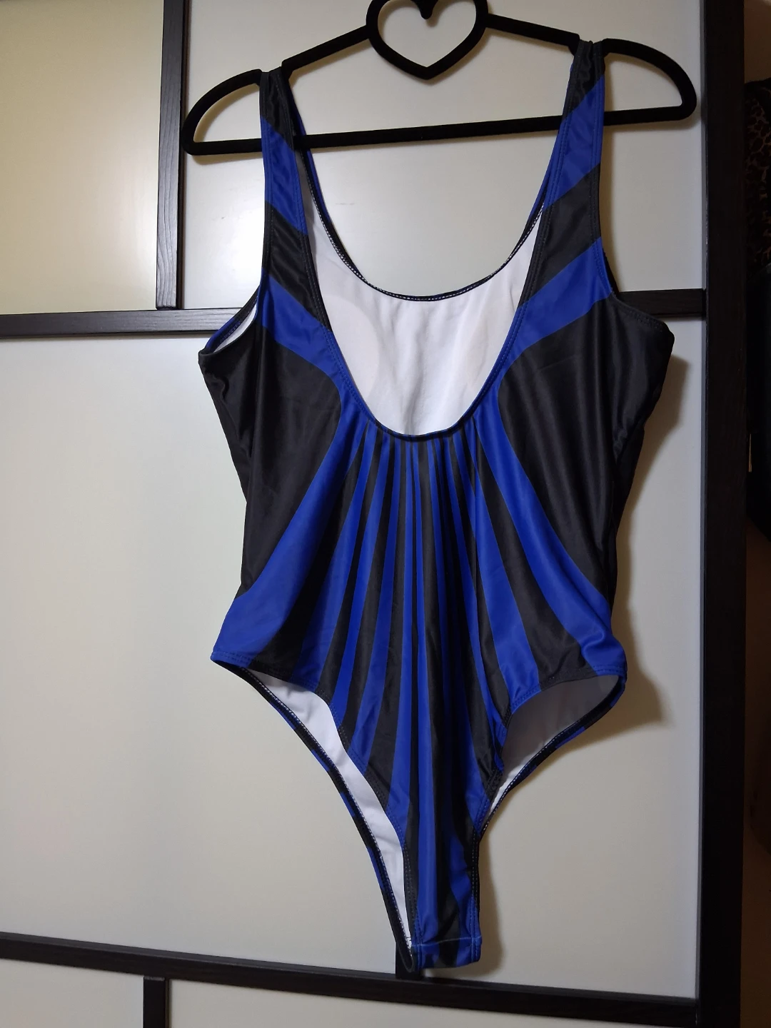 Blue and Black Striped One-Piece Swimsuit - photo 2