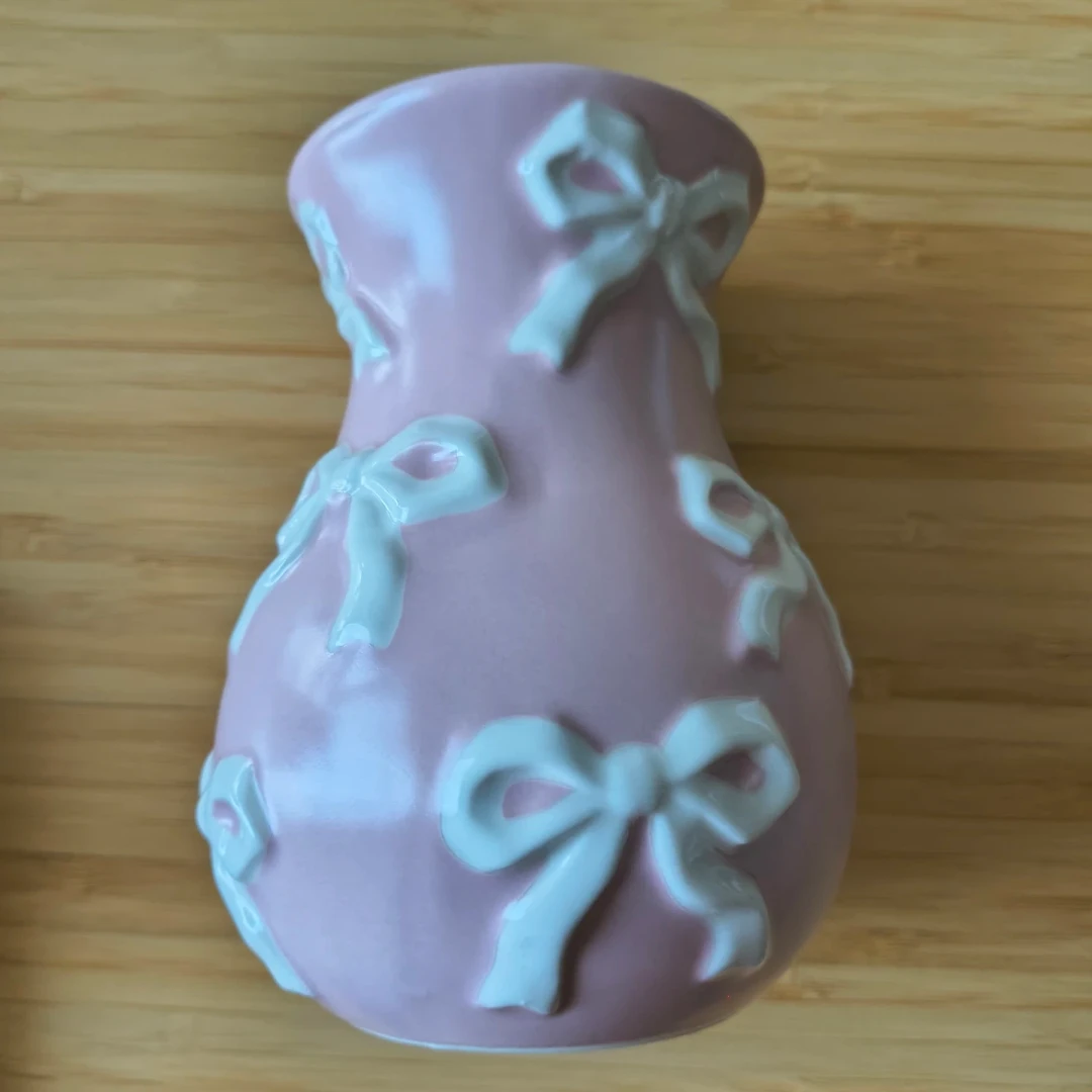 Room Essentials Pink Vase with White Scattered Bows