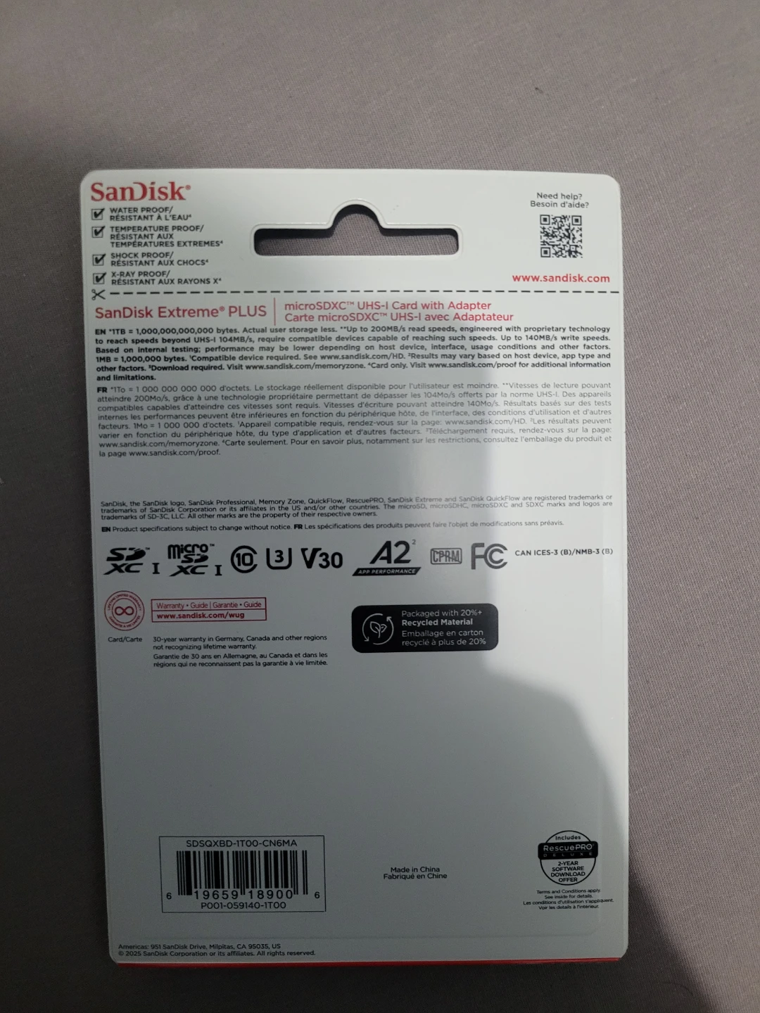 SanDisk Extreme PLUS microSDXC UHS-I Card with Adapter - 1TB - photo 2