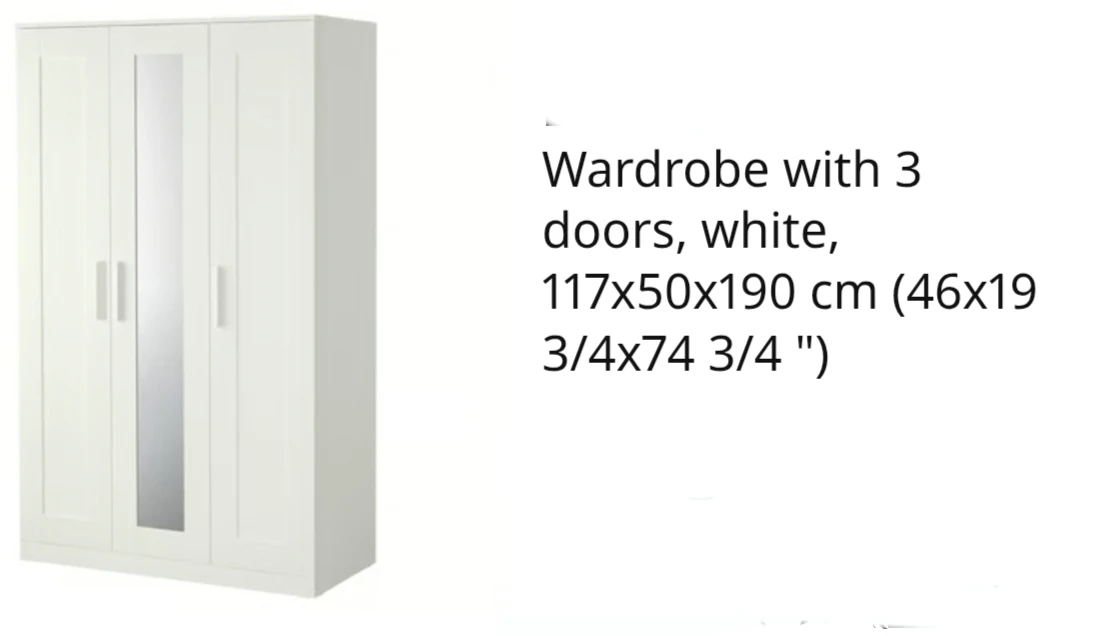 White 3-door wardrobe with mirror - $120 OBO