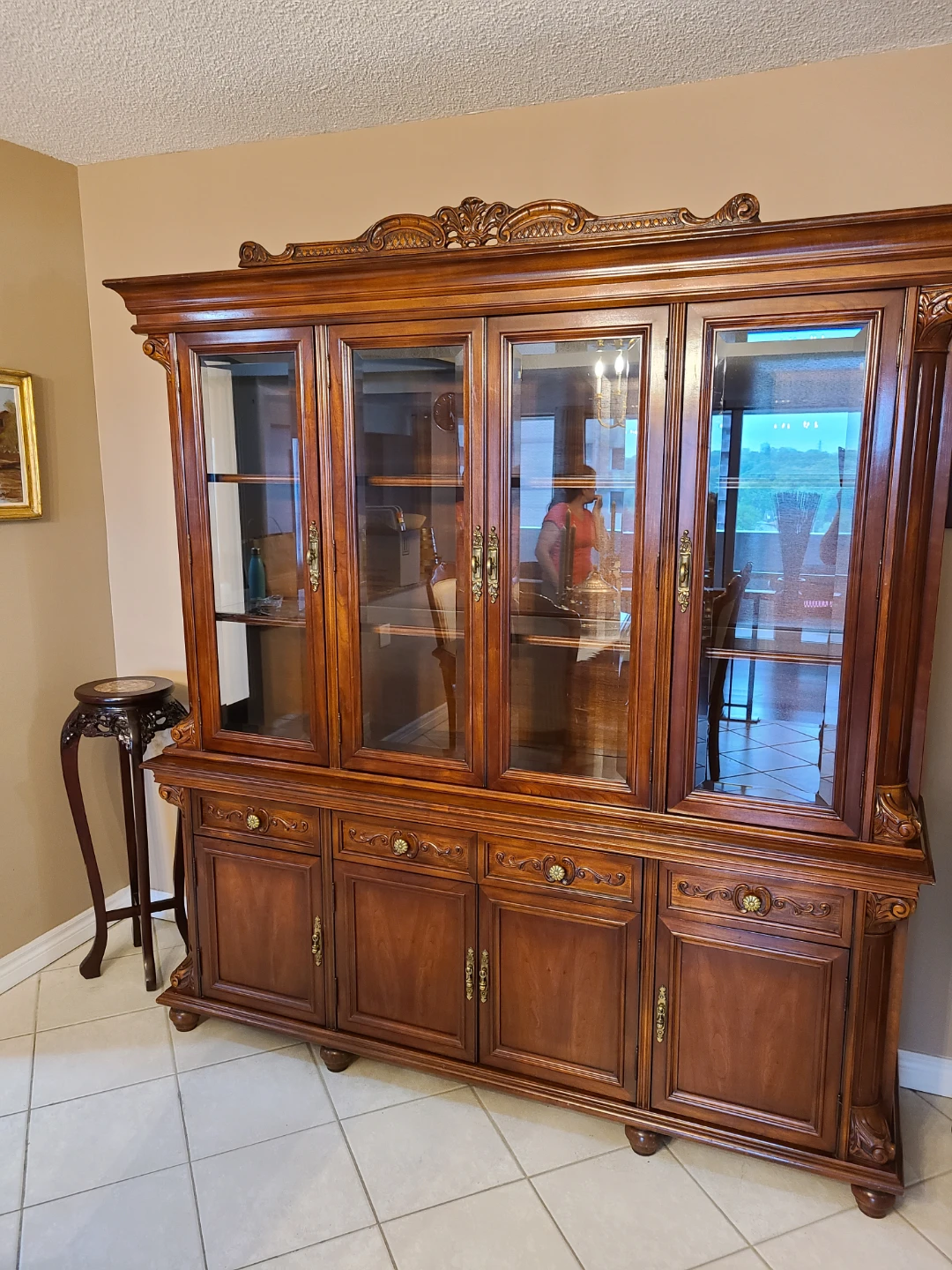 Large Wooden China Cabinet with Glass Doors