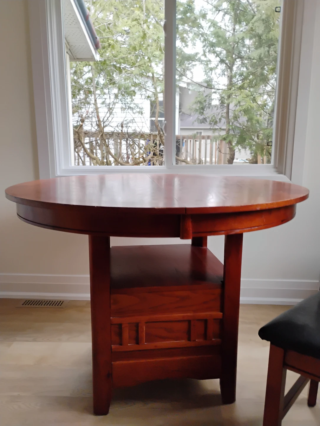 Round Drop Leaf Dining Table with Storage Shelf