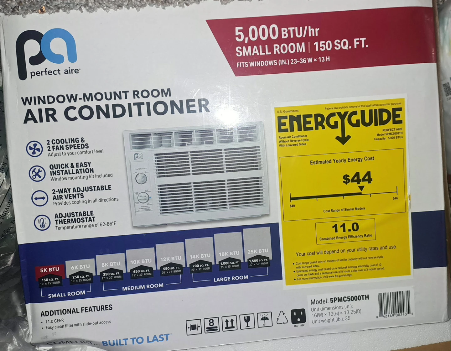 Perfect Aire 5,000 BTU Window-Mount Room Air Conditioner