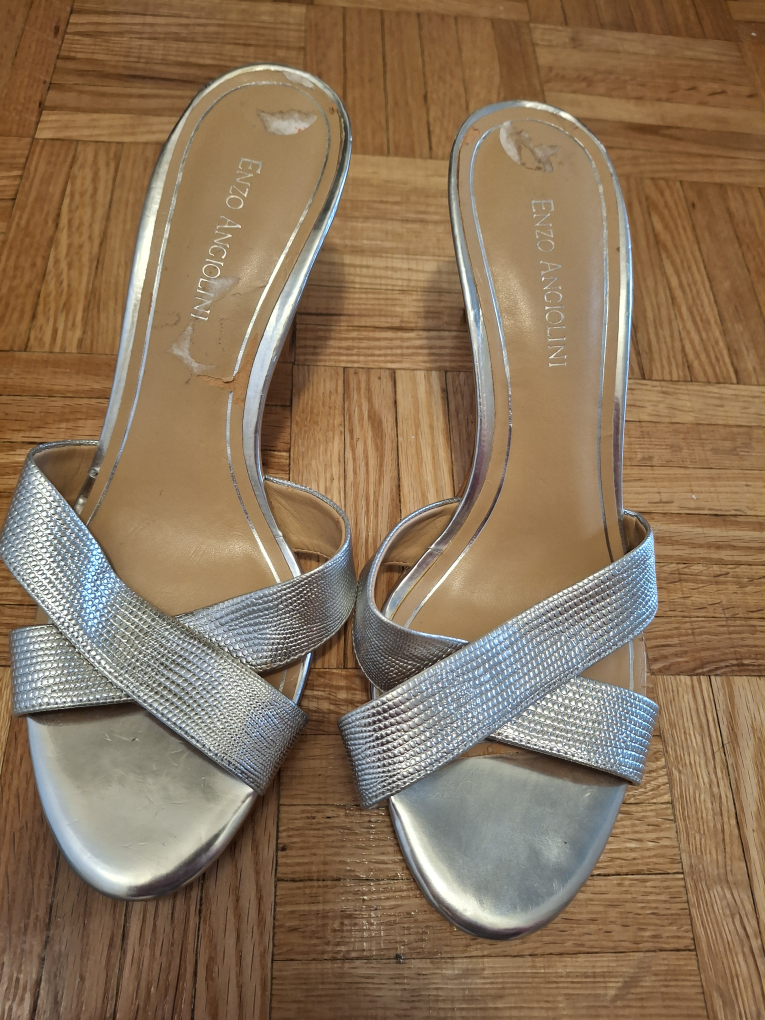 Enzo Angiolini Silver Heeled Mules Size 9M