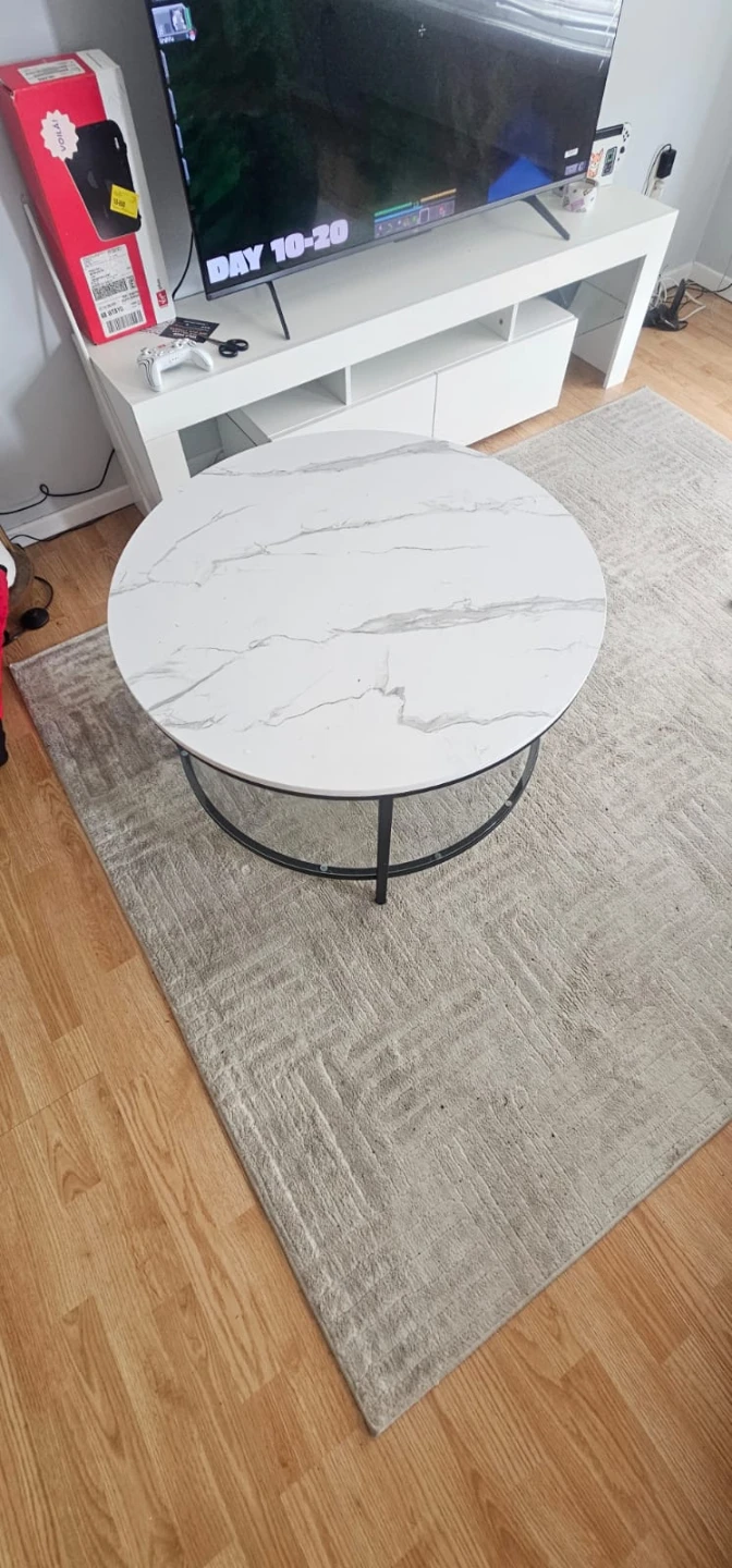 Round Marble Top Coffee Table with Glass Shelf - photo 2