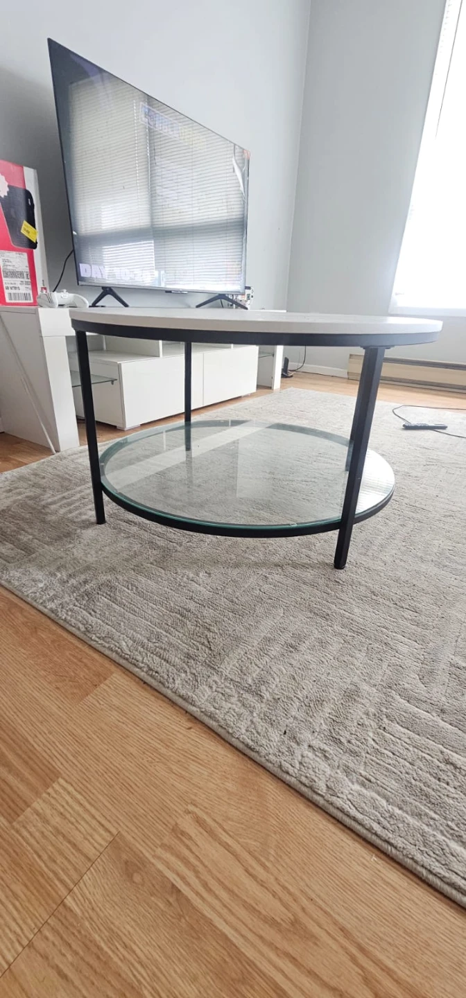 Round Marble Top Coffee Table with Glass Shelf - photo 3