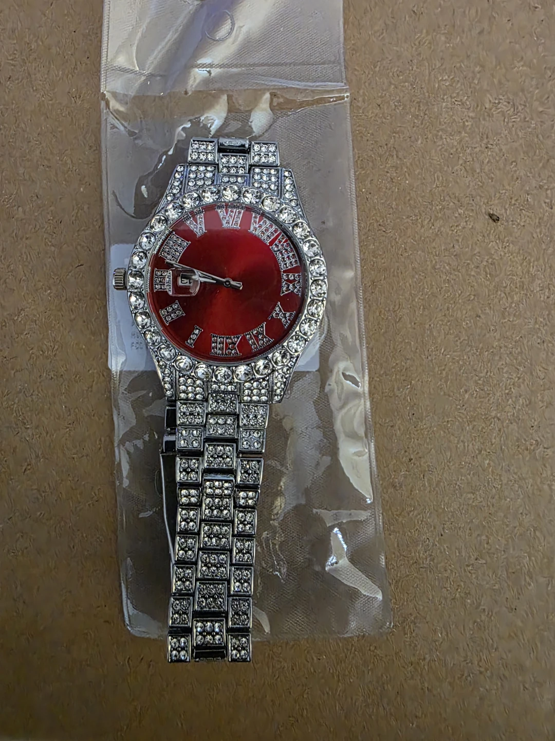 Rhinestone Watch with Red Face