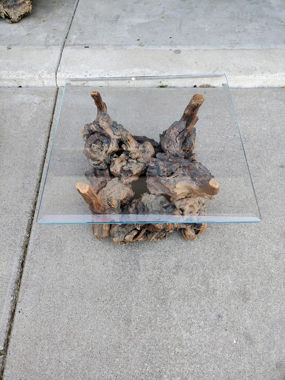 Handmade Driftwood Coffee Table W/Glass Top