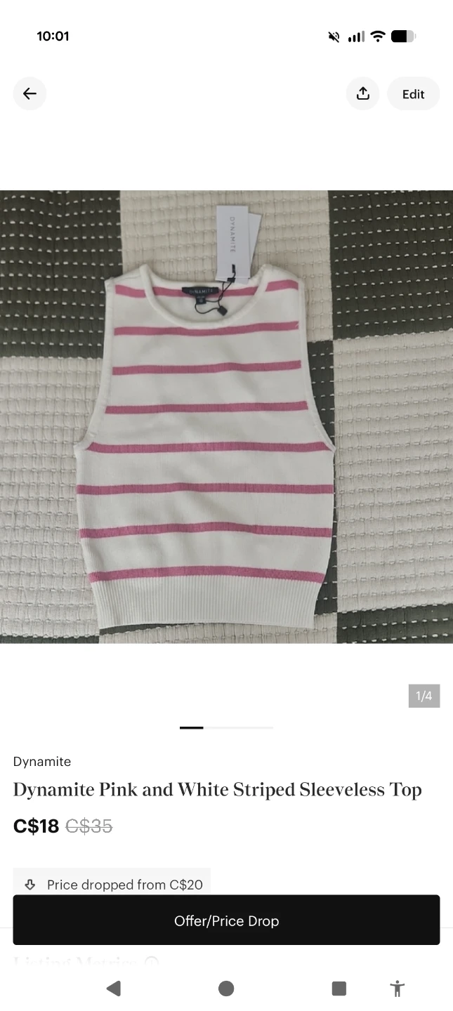 Dynamite Pink and White Striped Sleeveless Top