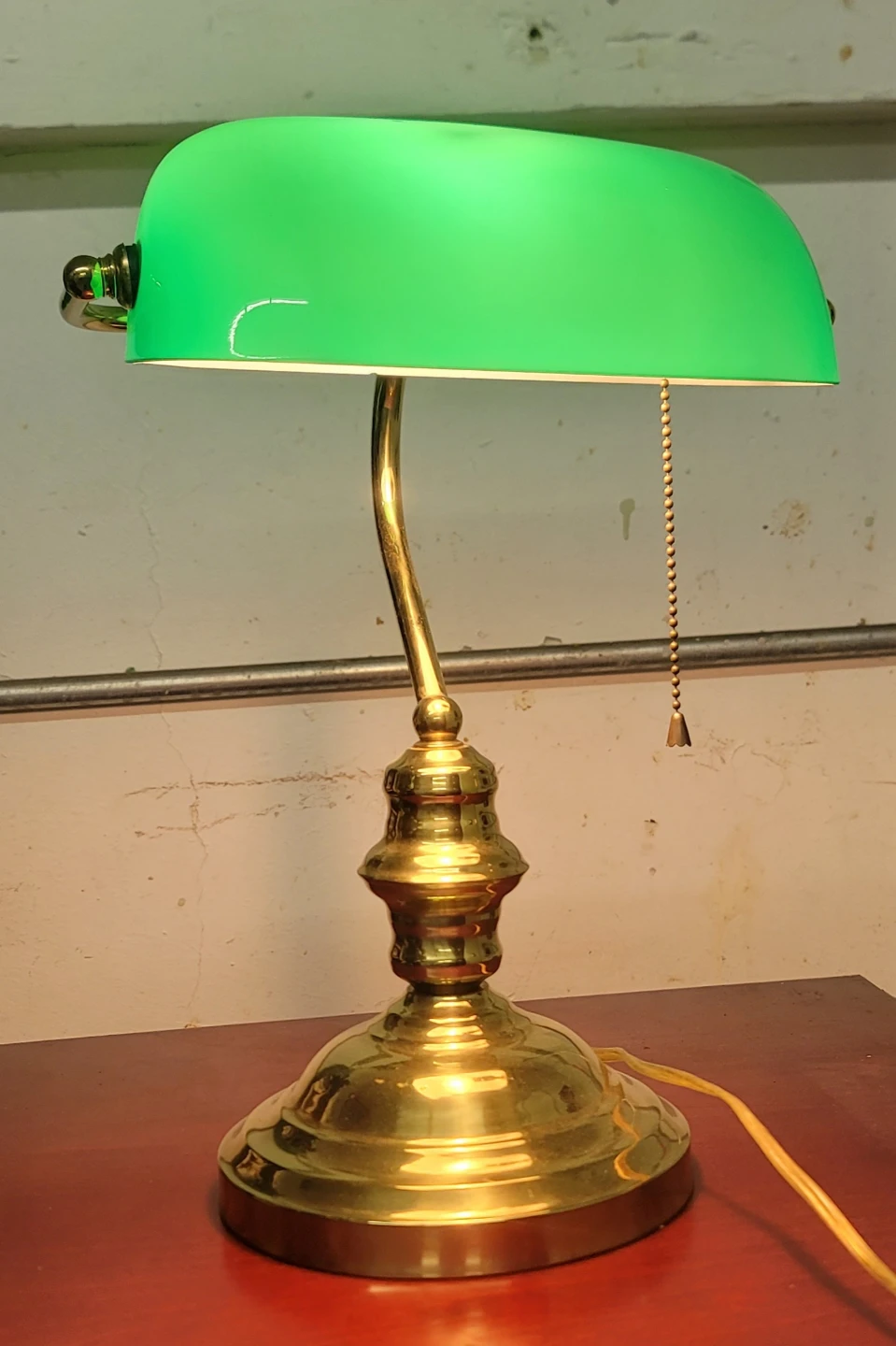 Brass Banker's Lamp with Green Glass Shade