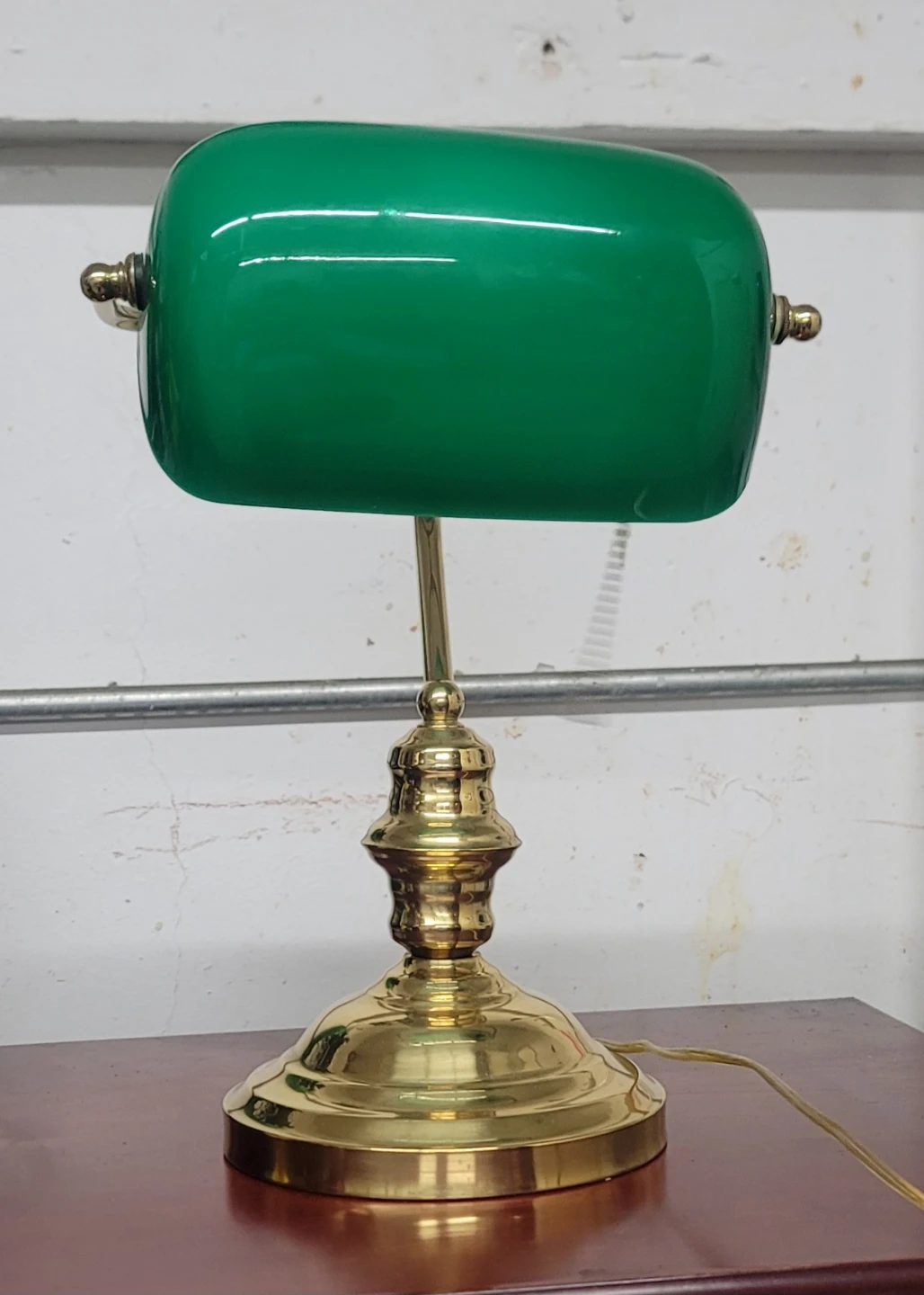 Brass Banker's Lamp with Green Glass Shade - photo 2