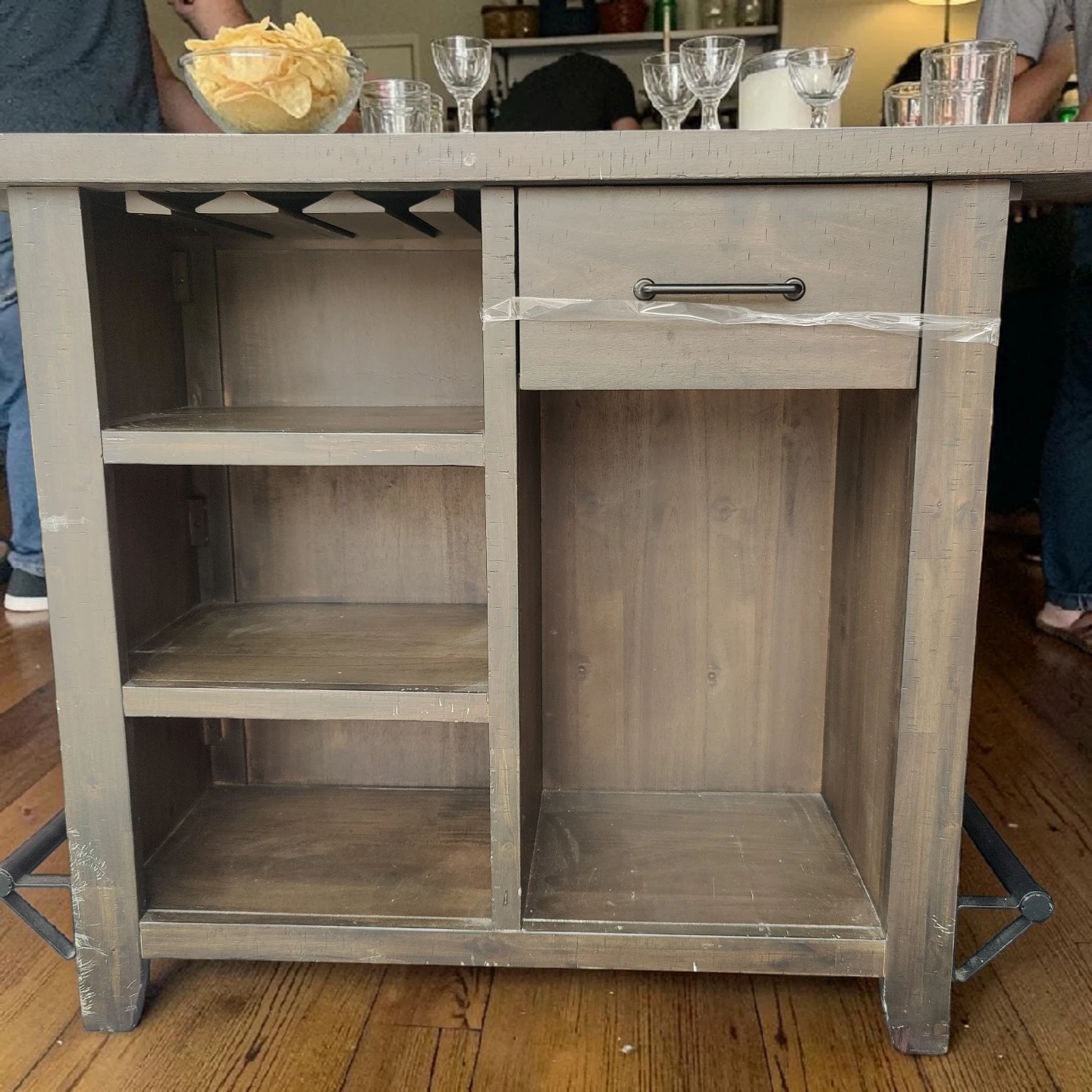 Wooden Bar Cabinet with Wine Glass Rack and Drawer