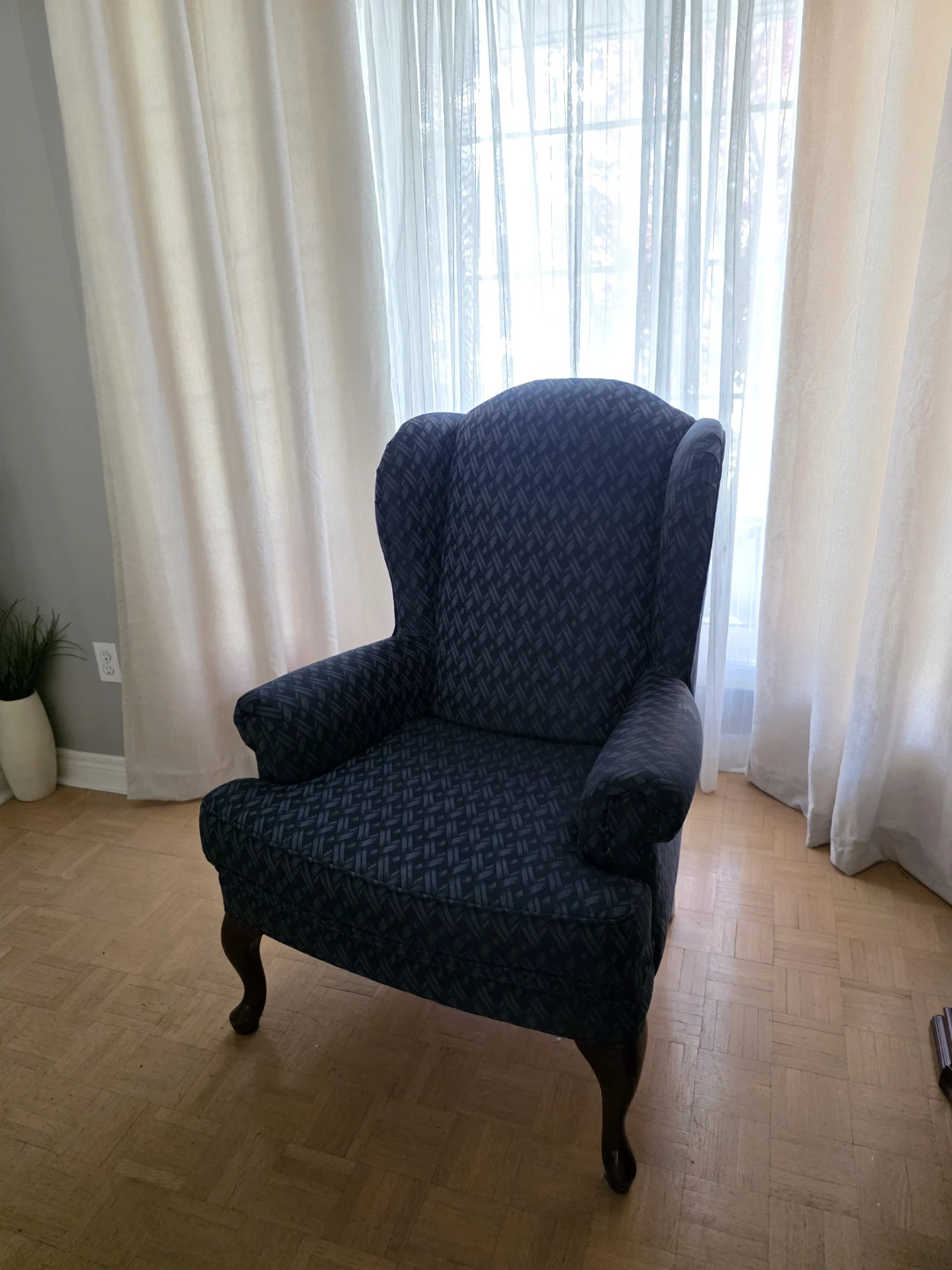 Blue Patterned Sofa with Pull Out Bed and Winged Back Chair - photo 2