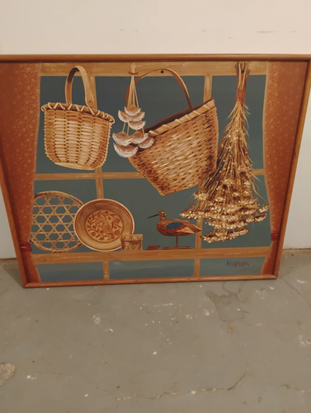 Framed Painting of Baskets and Bird