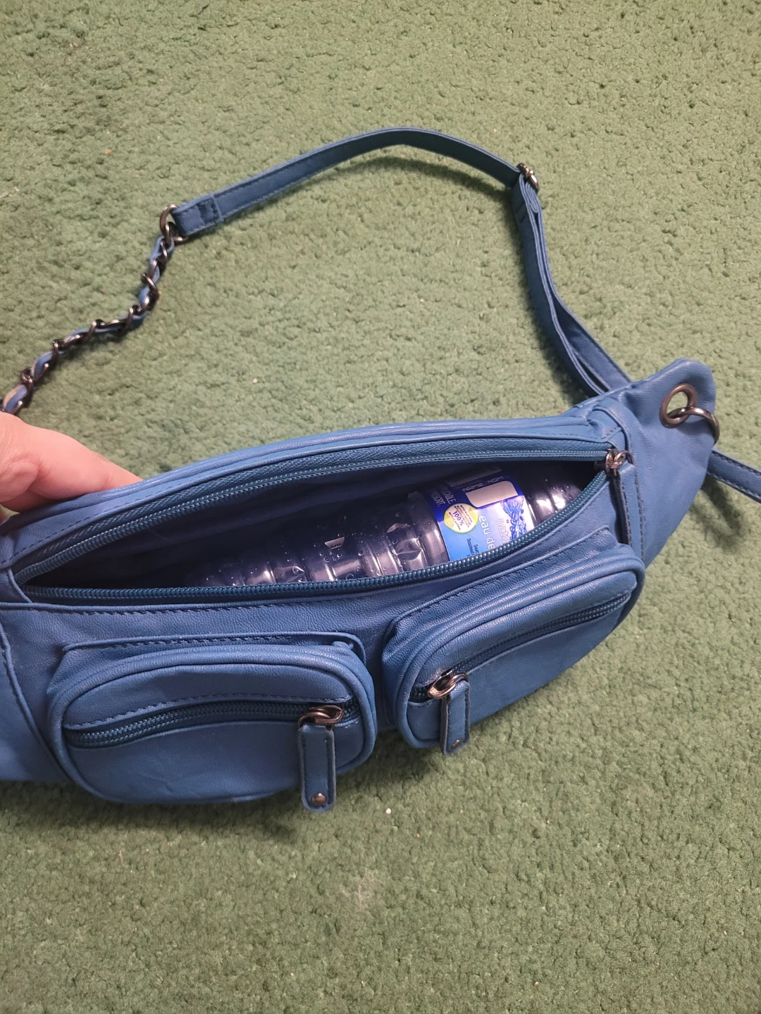 Blue Faux Leather Fanny Pack with Chain Strap - photo 3