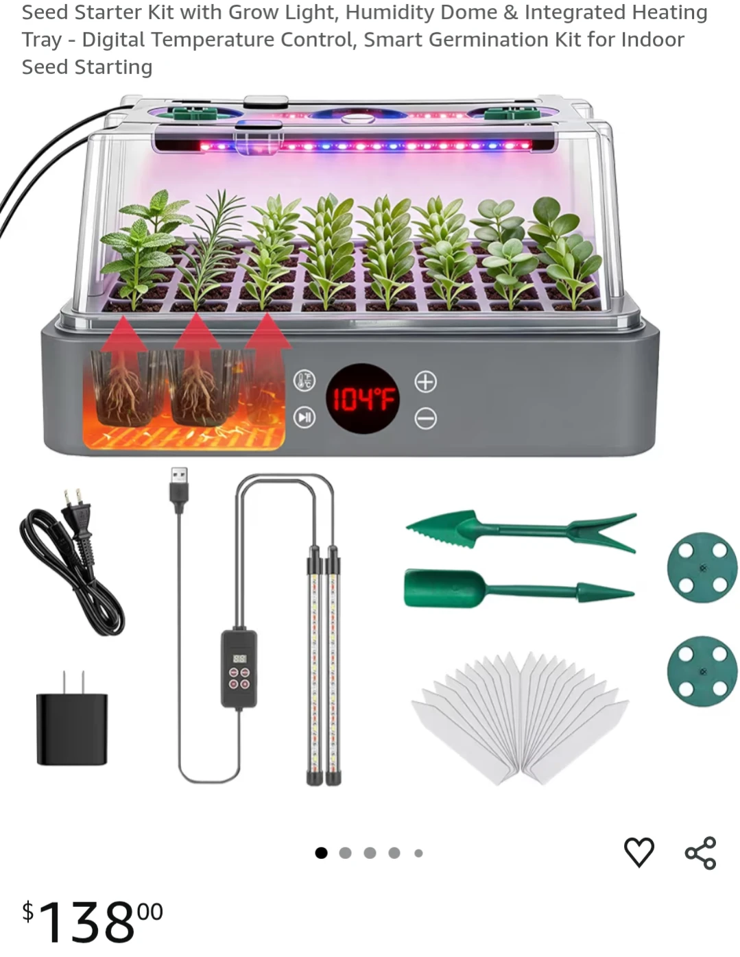 Seed Starter Kit with Grow Light and Humidity Dome