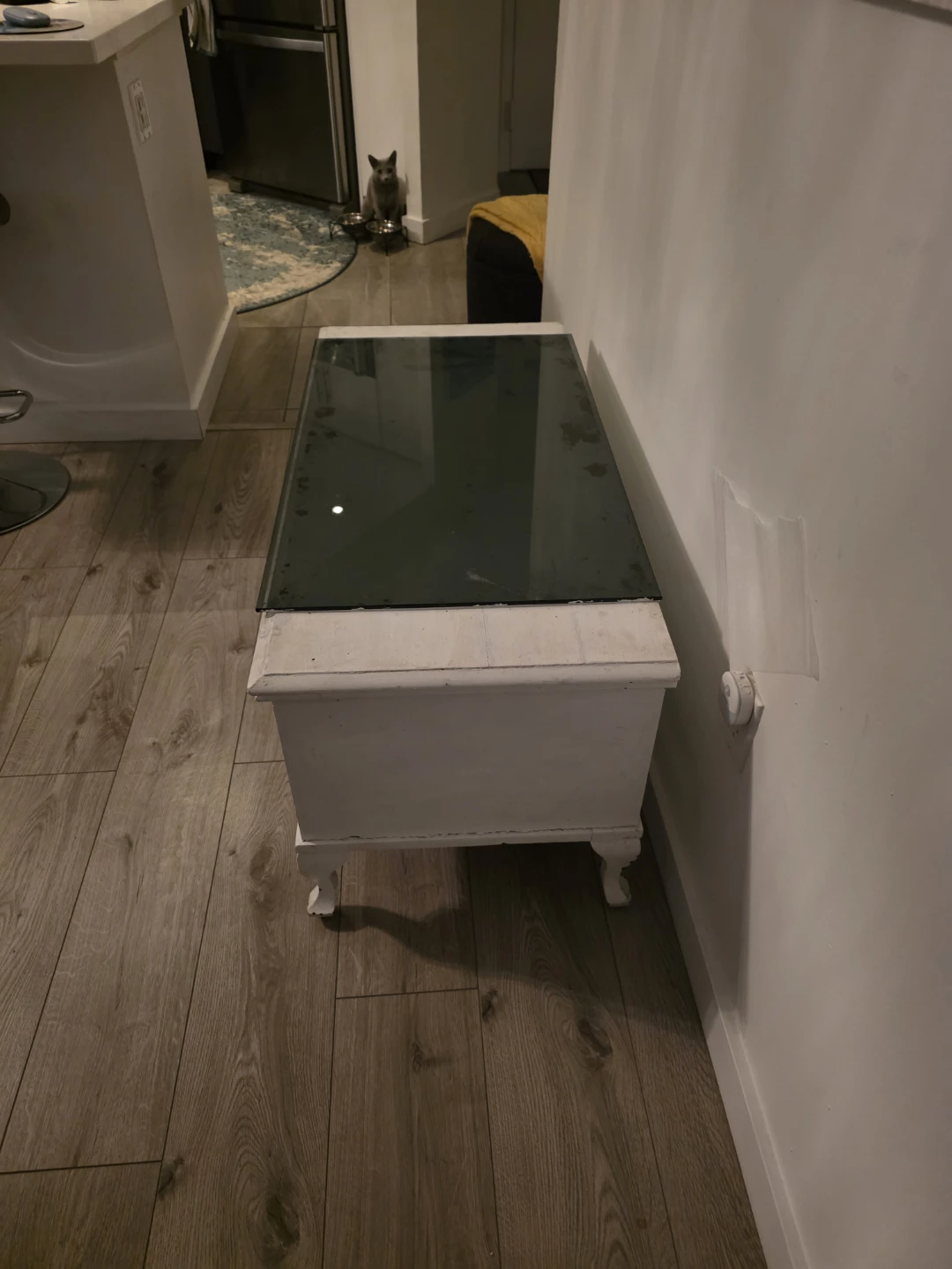 Vintage White Trunk Coffee Table with Glass Top
